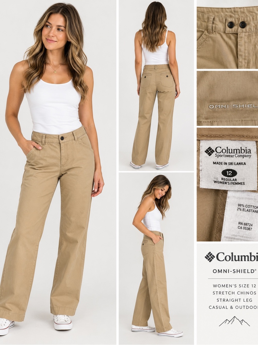 Columbia Women’s Size 12 Khaki Omni-Shield Stretch Chino Pants